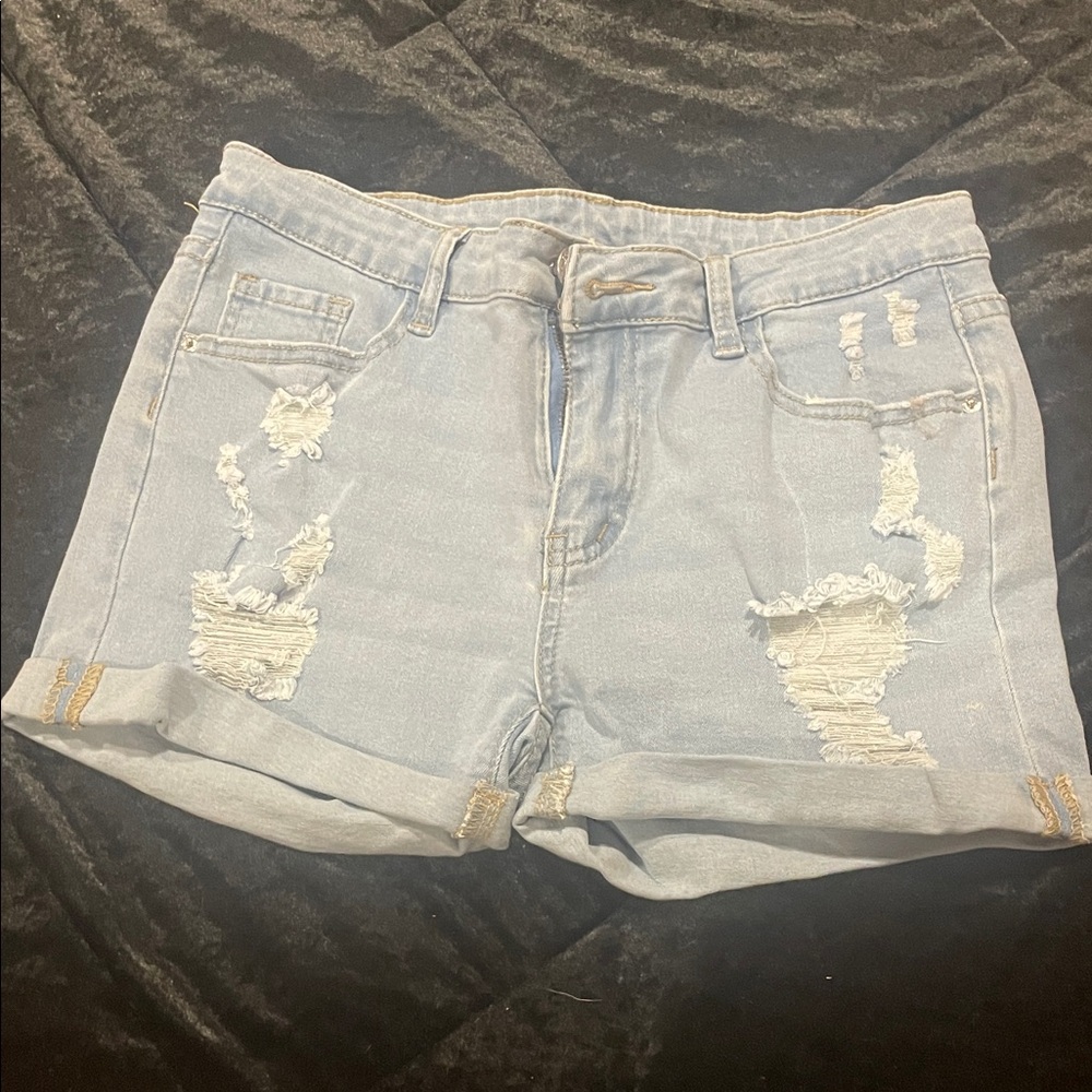 SHEIN Light Blue Ripped Jean Shorts